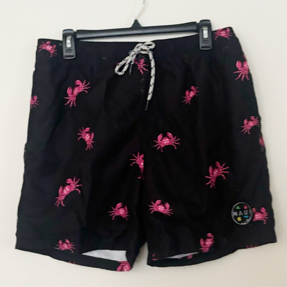 Maui and Sons Mens Swim Shorts‎ Size XL Black Pink Crab Print Swim Trunks Beach